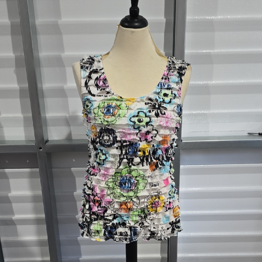 Cocomo Colorful Floral Ruffled Tank Top Size Large
